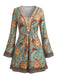 Robe à col V et manches évasées imprimé soleil céleste années 1970 - 4
