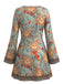 Robe à col V et manches évasées imprimé soleil céleste années 1970 - 5