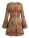 Robe à col V et manches évasées imprimé soleil céleste années 1970 - 8
