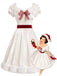[Prévente] Robe Blanche de Noël à Encolure Cœur, Bordure en Fourrure et Ceinture à Nœud Années 1950 - 1