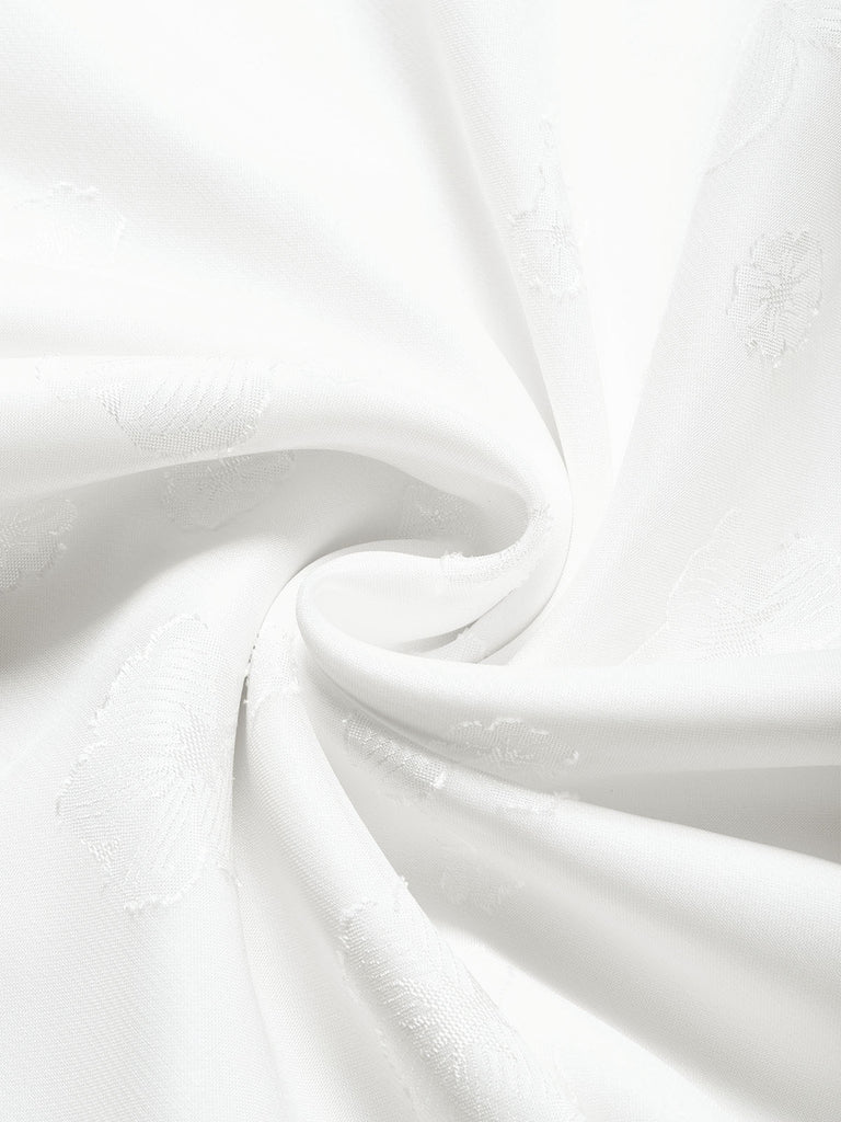 [Prévente] Robe Blanche Sans Manches en Satin à Revers et Fleurs Brodées Années 1950 - 7