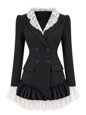 Robe blazer à col à revers en dentelle et ourlet volanté années 1960 - 1