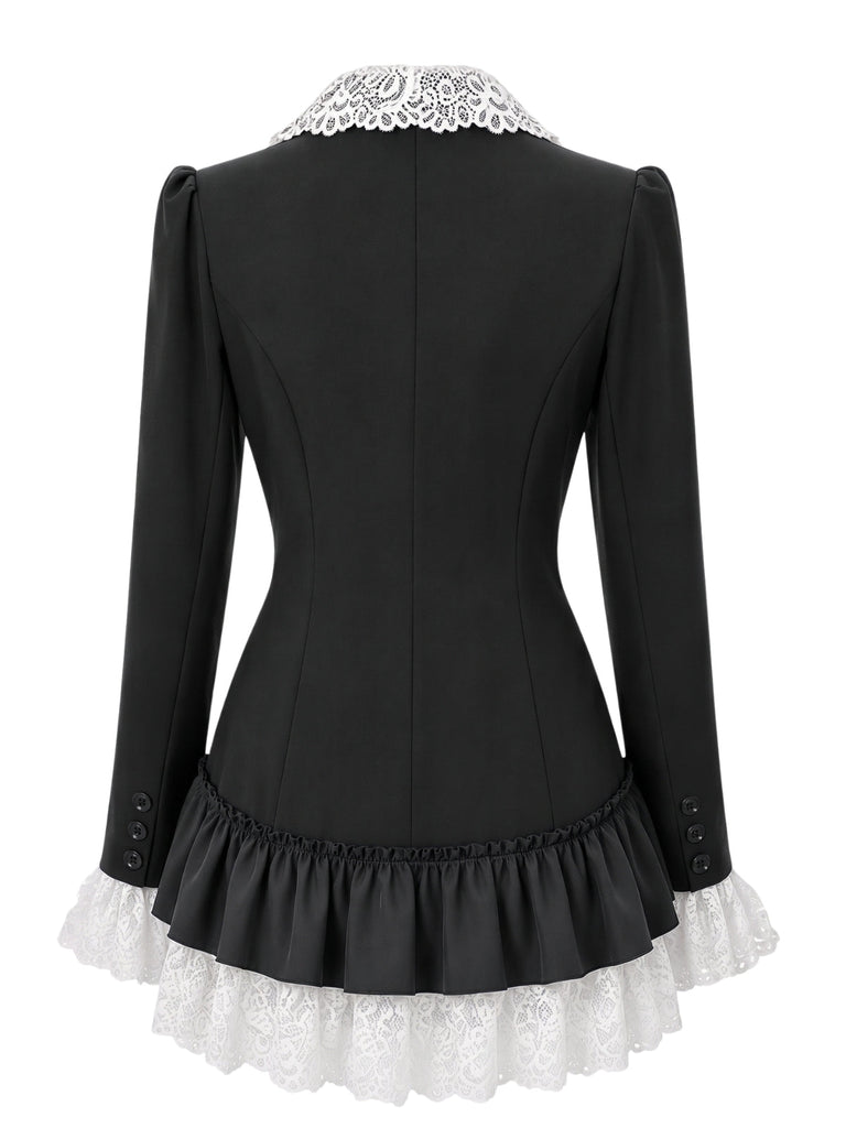 Robe blazer à col à revers en dentelle et ourlet volanté années 1960 - 2