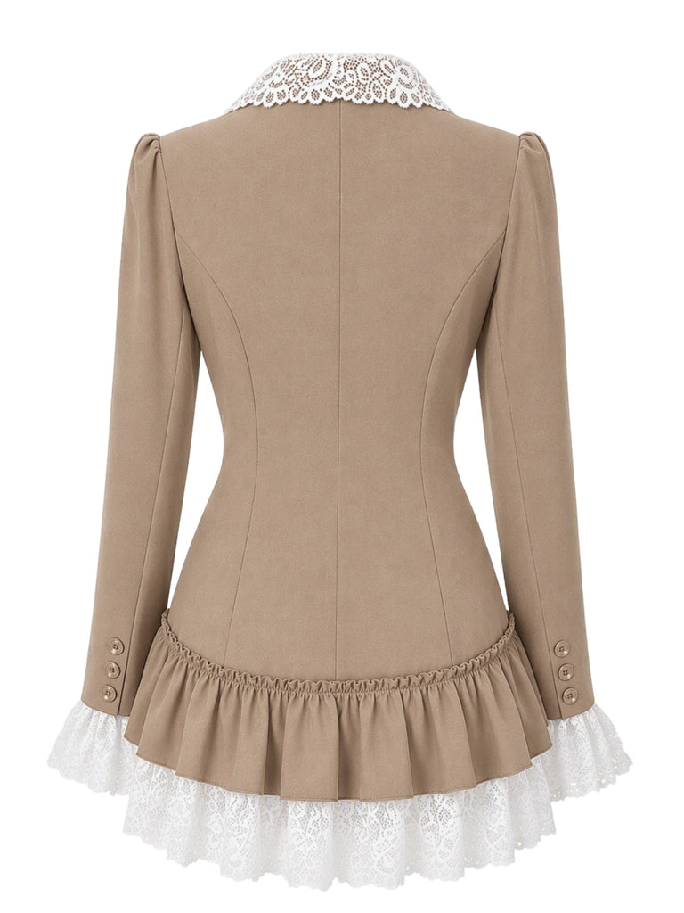 Robe blazer à col à revers en dentelle et ourlet volanté années 1960 - 7
