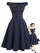 [Prévente] Robe bleu marine à fines rayures, épaules dénudées et boutons Années 1950 - 1