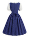 [Prévente] Robe bleue à carreaux, col carré, dentelle et manches bouffantes années 1950 - 4
