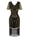 Robe charleston Art déco à sequins, col V, manches transparentes et franges années 1920 - 3