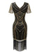 Robe charleston Art déco à sequins, col V, manches transparentes et franges années 1920 - 5