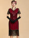 Robe charleston Art déco à sequins, col V, manches transparentes et franges années 1920 - 8