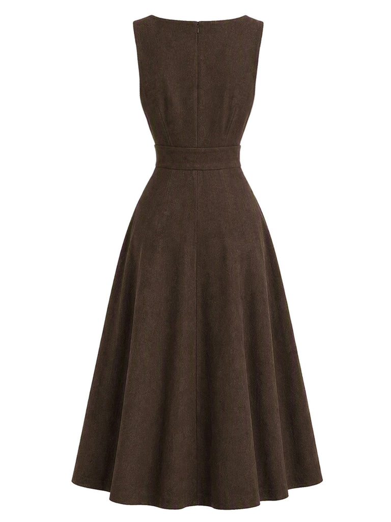 [Prévente] Robe Chasuble Marron à Boutons Décoratifs et Poches Années 1970 - 3