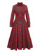 Robe chemise rouge à carreaux et ceinture Années 1950 - 1