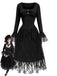 [Prévente] Robe corset noire gothique victorienne à dentelle et volants Années 1970 - 1