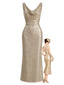 [Prévente] Robe Crayon Dorée Scintillante à Col Drapé et Dos Découpé Années 1930