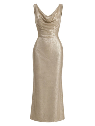 [Prévente] Robe Crayon Dorée Scintillante à Col Drapé et Dos Découpé Années 1930 - 2