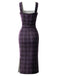 [Prévente] Robe crayon violet foncé à carreaux, col carré et ceinture années 1960 - 2