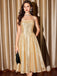 Robe de Cocktail Midi Dorée à Paillettes et Fines Bretelles Années 1950 - 3