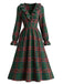 Robe de Noël à Carreaux, Col à Volants et Manches Longues Années 1950 - 3