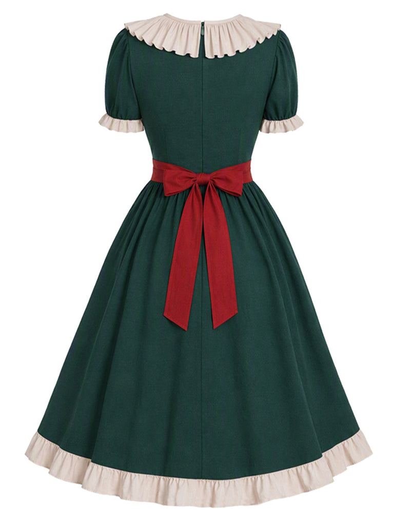 [Prévente] Robe de Noël à col volanté, nœud et poches cannes en sucre Années 1950 - 3
