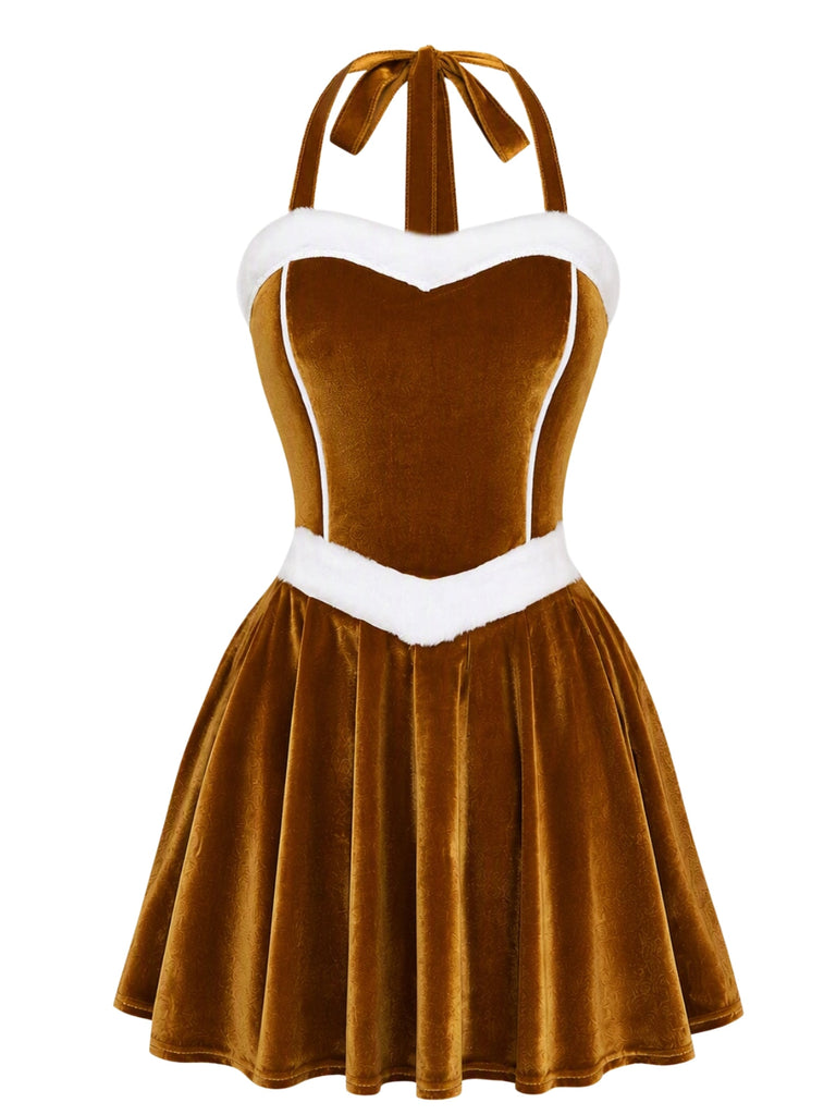 Robe de Noël en velours à renne, capuche et cape Années 1950 - 3