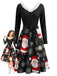 Robe de Noël noire ceinturée à bordure en fausse fourrure années 1950 - 1