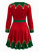 Robe de Noël rouge et verte imprimée à col V années 1950 - 3
