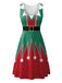 Robe de Noël Verte et Rouge Sans Manches à Imprimé Festif Années 1950 - 4