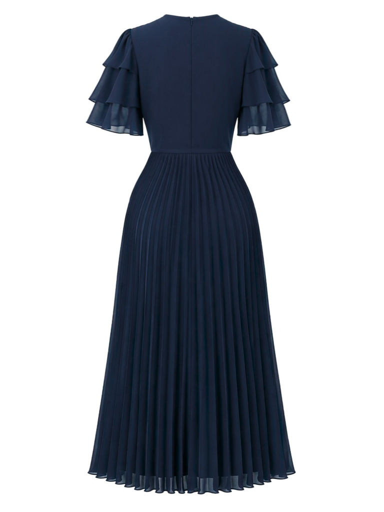 Robe de Soirée Longue Plissée à Manches à Volants Étagés Années 1970 - 5