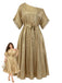 [Grande Taille] Robe Dorée à Découpes aux Épaules et Empiècements en Dentelle Années 1950 - 1