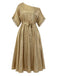 [Grande Taille] Robe Dorée à Découpes aux Épaules et Empiècements en Dentelle Années 1950 - 2