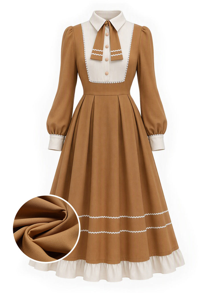 [Prévente] Robe effet deux pièces à col à revers et galon ondulé contrastant années 1940 - 2