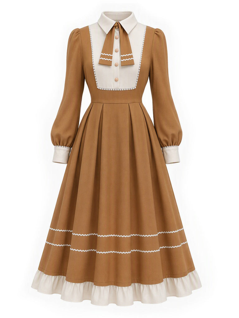 [Prévente] Robe effet deux pièces à col à revers et galon ondulé contrastant années 1940 - 3