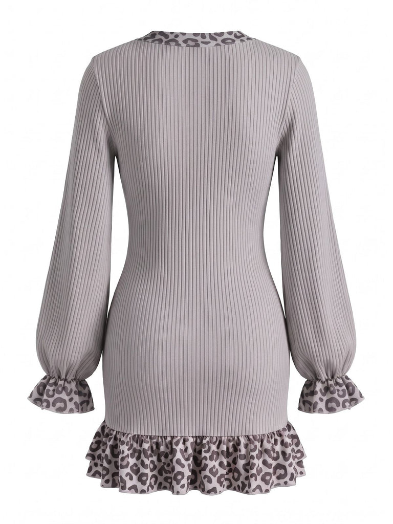 Robe en maille côtelée à bordure léopard et manches lanternes Années 1960 - 5