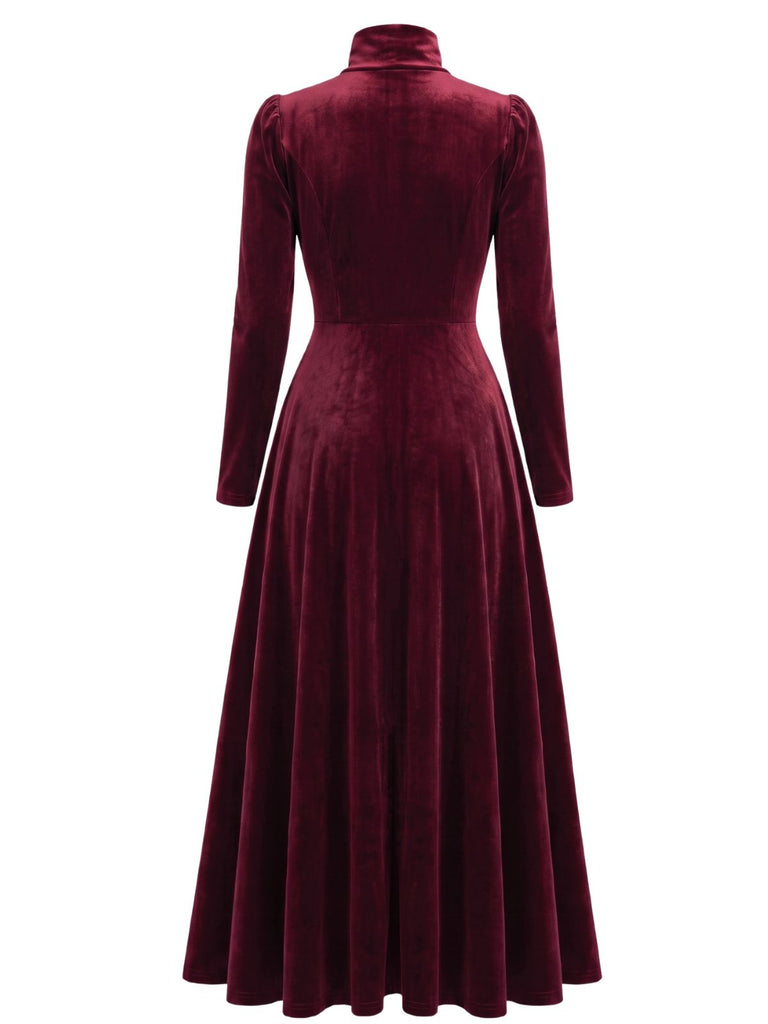 Robe en Velours à Col Roulé et Manches Longues Années 1940 - 2
