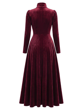 Robe en Velours à Col Roulé et Manches Longues Années 1940 - 2