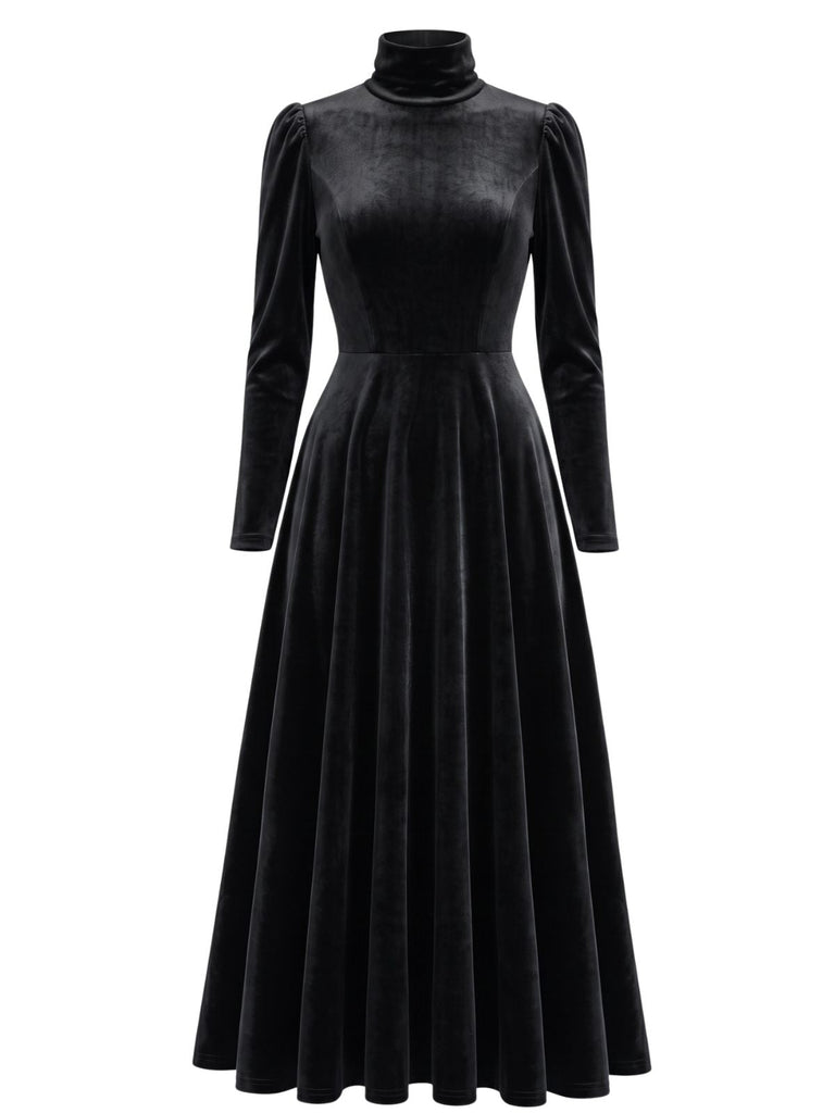 Robe en Velours à Col Roulé et Manches Longues Années 1940 - 4