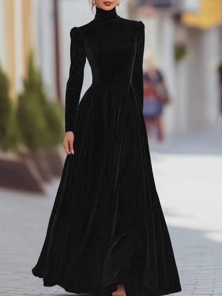 Robe en Velours à Col Roulé et Manches Longues Années 1940 - 6
