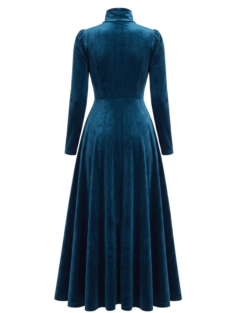 Robe en Velours à Col Roulé et Manches Longues Années 1940 - 8