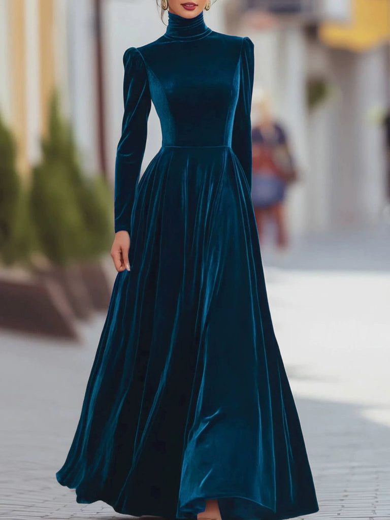 Robe en Velours à Col Roulé et Manches Longues Années 1940 - 9