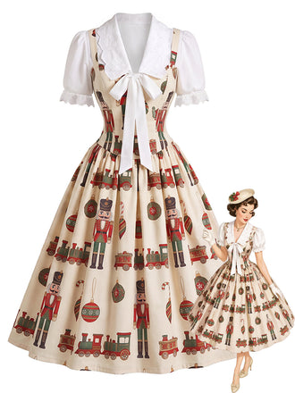 [Prévente] Robe Évasée à Imprimé Casse-Noisette de Noël et Col Festonné Années 1950 - 1