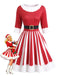 Robe évasée à imprimé de Noël et manches mi-longues Années 1950 - 1