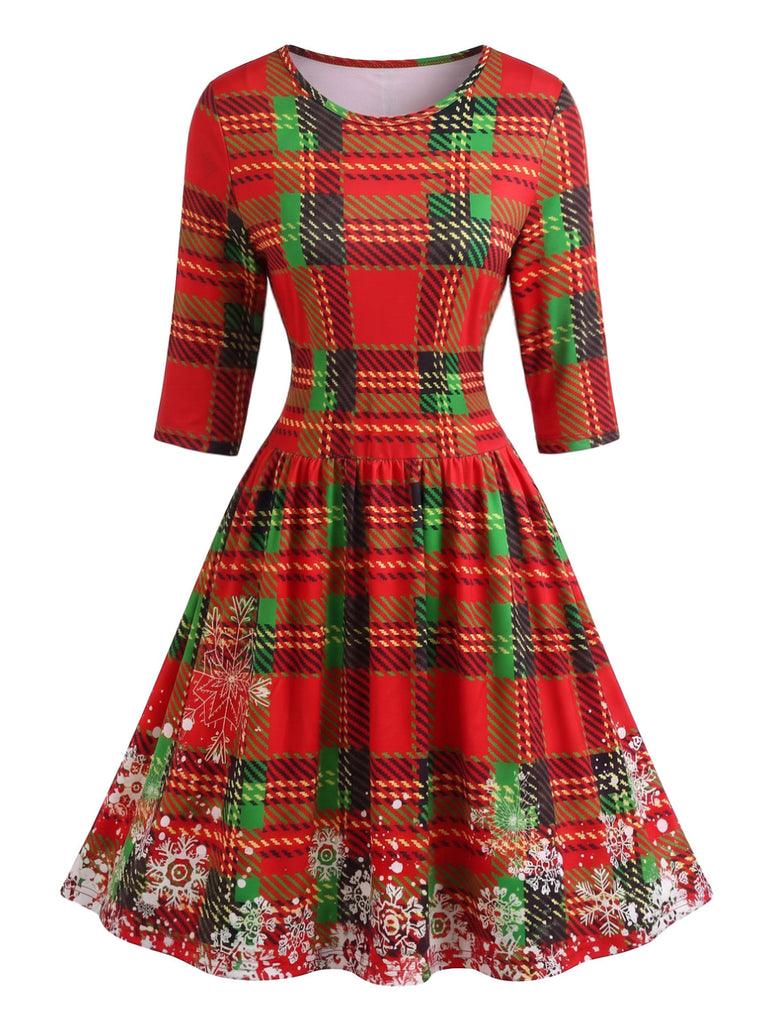 Robe évasée à imprimé de Noël et manches mi-longues Années 1950 - 4