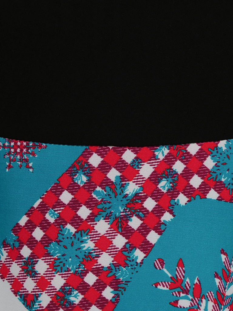 Robe évasée imprimé chaussettes de Noël à encolure festonnée années 1950 - 8