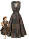 [Prévente] Robe Évasée Marron Sans Manches à Carreaux et Empiècements avec Ceinture Années 1940 - 1