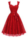 [Prévente] Robe évasée rouge à fleurs, dentelle, décolleté cœur et nœud années 1950 - 2