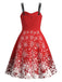 Robe évasée rouge à imprimé rennes et flocons de Noël Années 1950 - 2