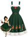 [Prévente] Robe évasée verte imprimé traîneau du Père Noël à bordure duveteuse années 1950 - 1