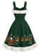 [Prévente] Robe évasée verte imprimé traîneau du Père Noël à bordure duveteuse années 1950 - 3