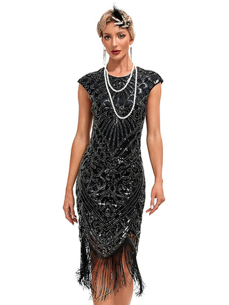 Robe Gatsby à Paillettes, Franges et Manches Courtes Années 1920 - 1