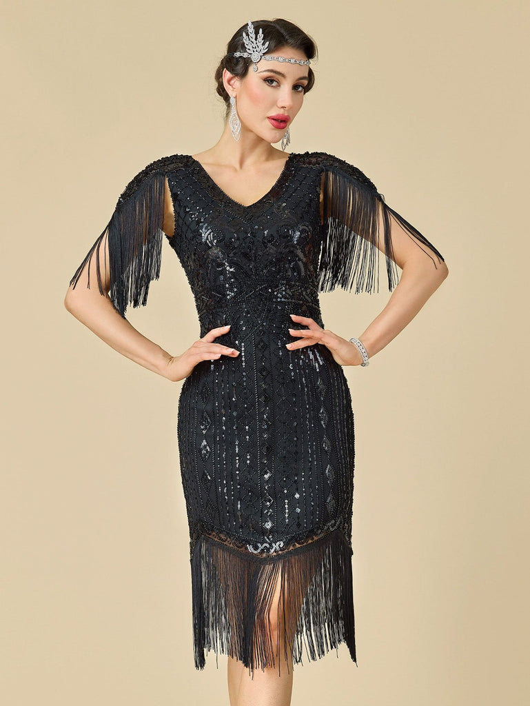 Robe Gatsby Flapper à Paillettes et Franges Années 1920 - 5