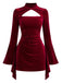 Robe lie-de-vin en velours à col ajouré, fronces et tour de cou années 1960 - 2